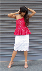 Red Ikat Peplum One Shoulder Top