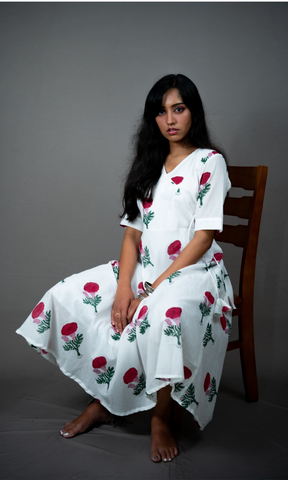 Long Anarkali Handblock Print Dress