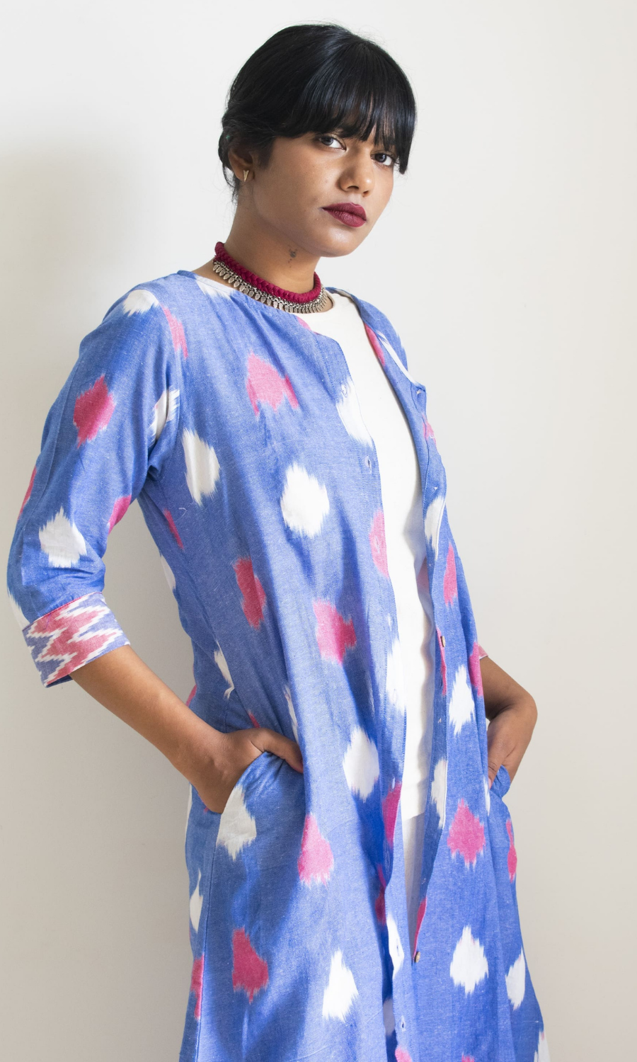Sky Blue Ikat Shirt dress Overlay
