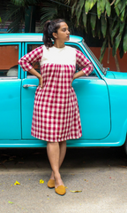 Sianna Maroon Checks Kotpad Midi Dress
