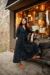 Black Jamdani Tier Dress