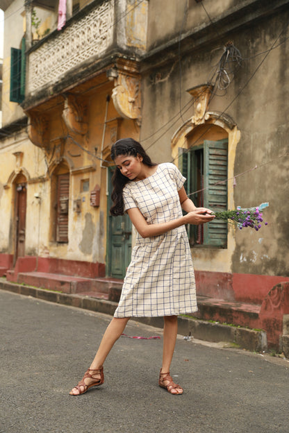 Blue Checks Kotpad Sheath Dress