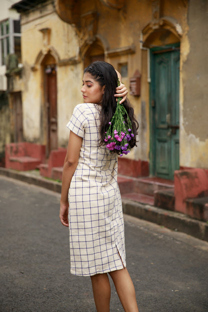 Blue Checks Kotpad Sheath Dress