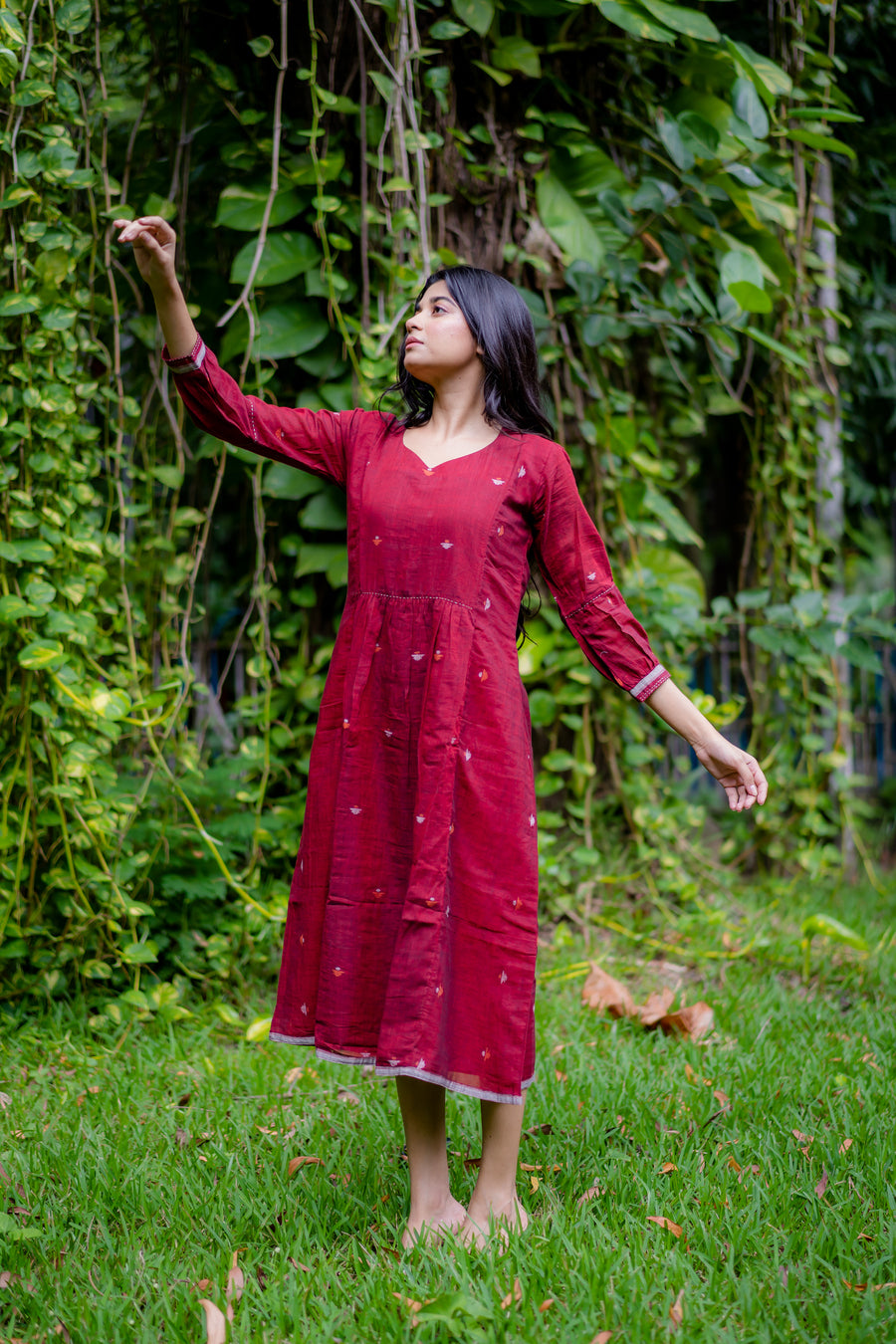 Maroon Jamdani Panel Dress