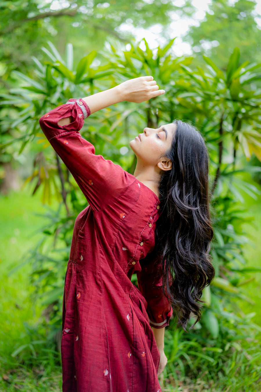 Maroon Jamdani Panel Dress
