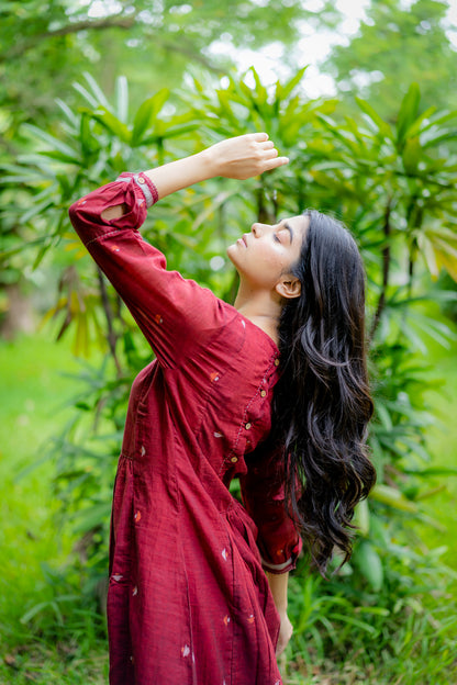 Maroon Jamdani Panel Dress