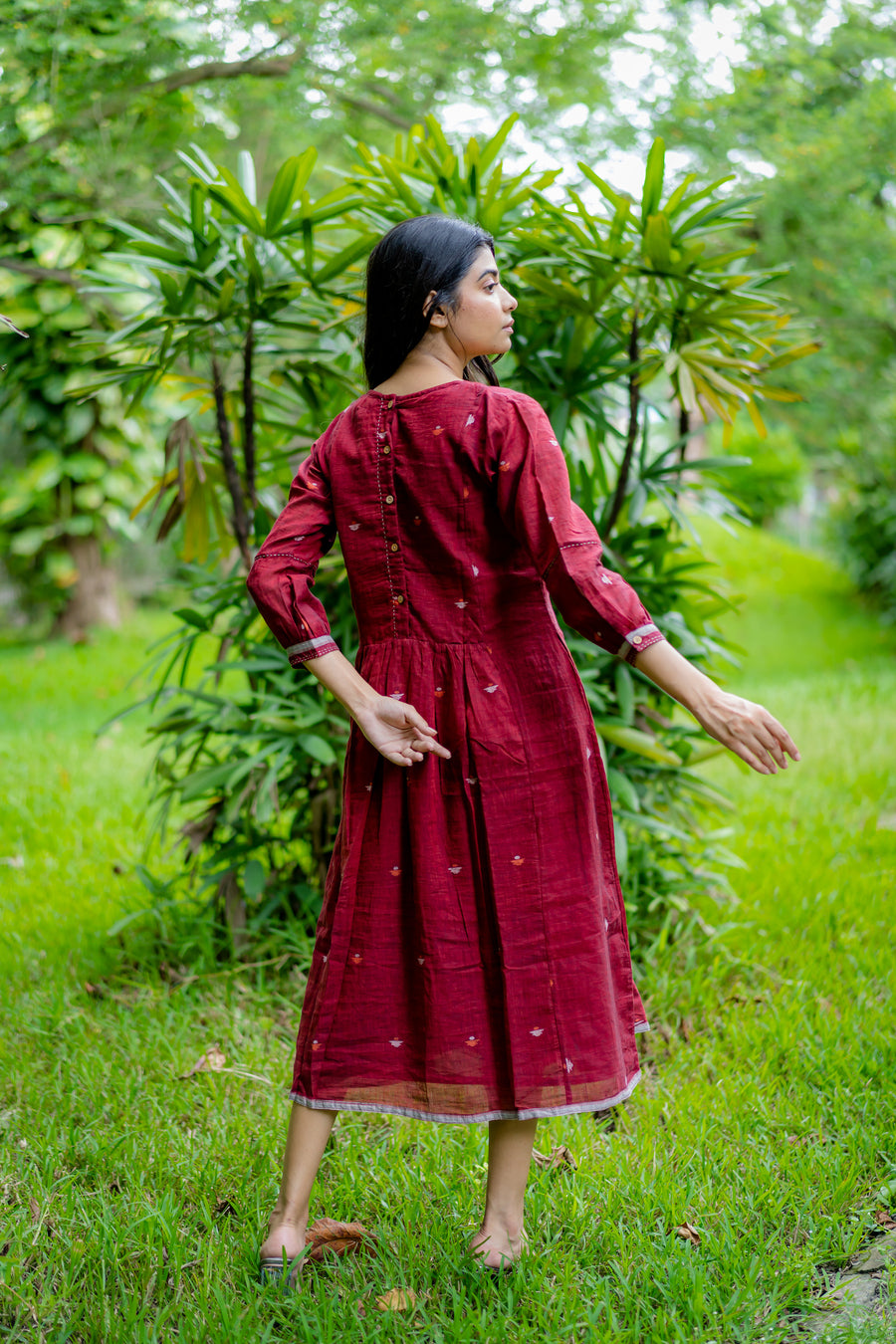 Maroon Jamdani Panel Dress