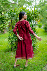 Maroon Jamdani Panel Dress