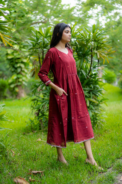 Maroon Jamdani Panel Dress