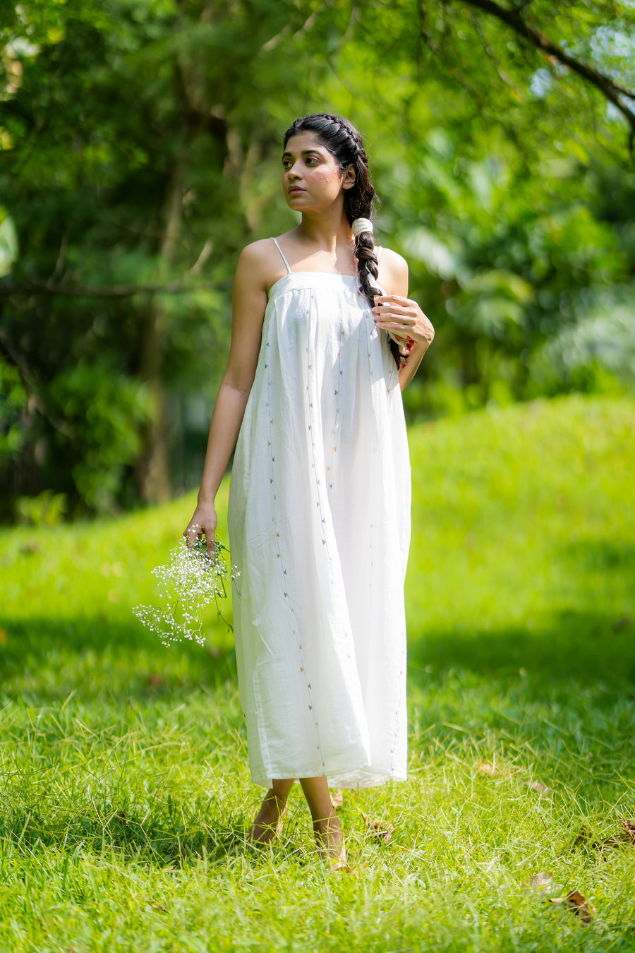 Noodle Strap White Jamdani