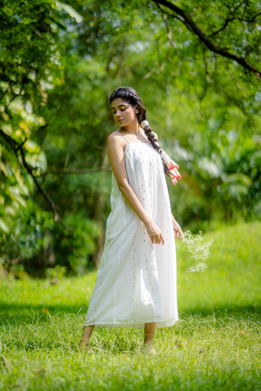 Noodle Strap White Jamdani