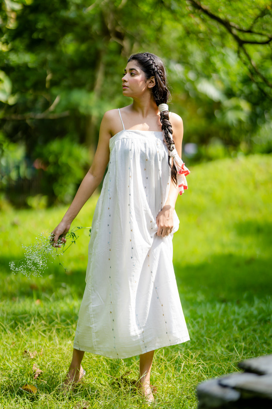 Noodle Strap White Jamdani