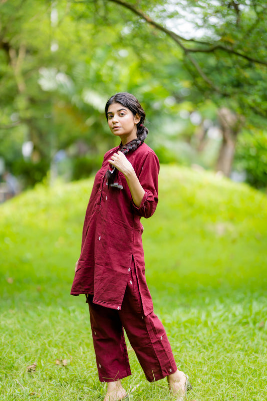 Maroon With Ivory Buta Co-Ord