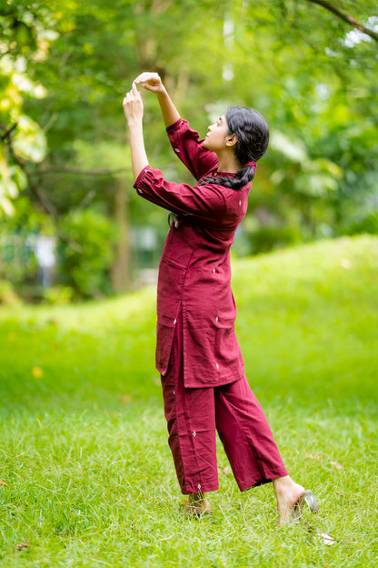 Maroon With Ivory Buta Co-Ord