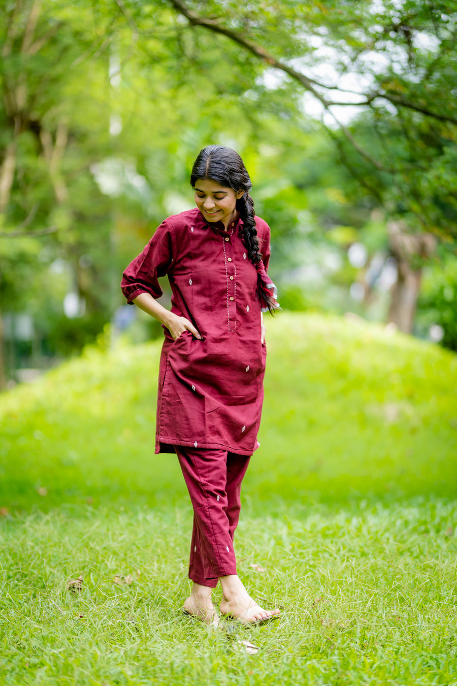 Maroon With Ivory Buta Co-Ord