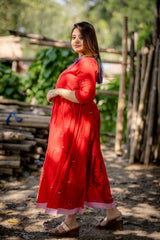 sindoori red jamdani tier dress