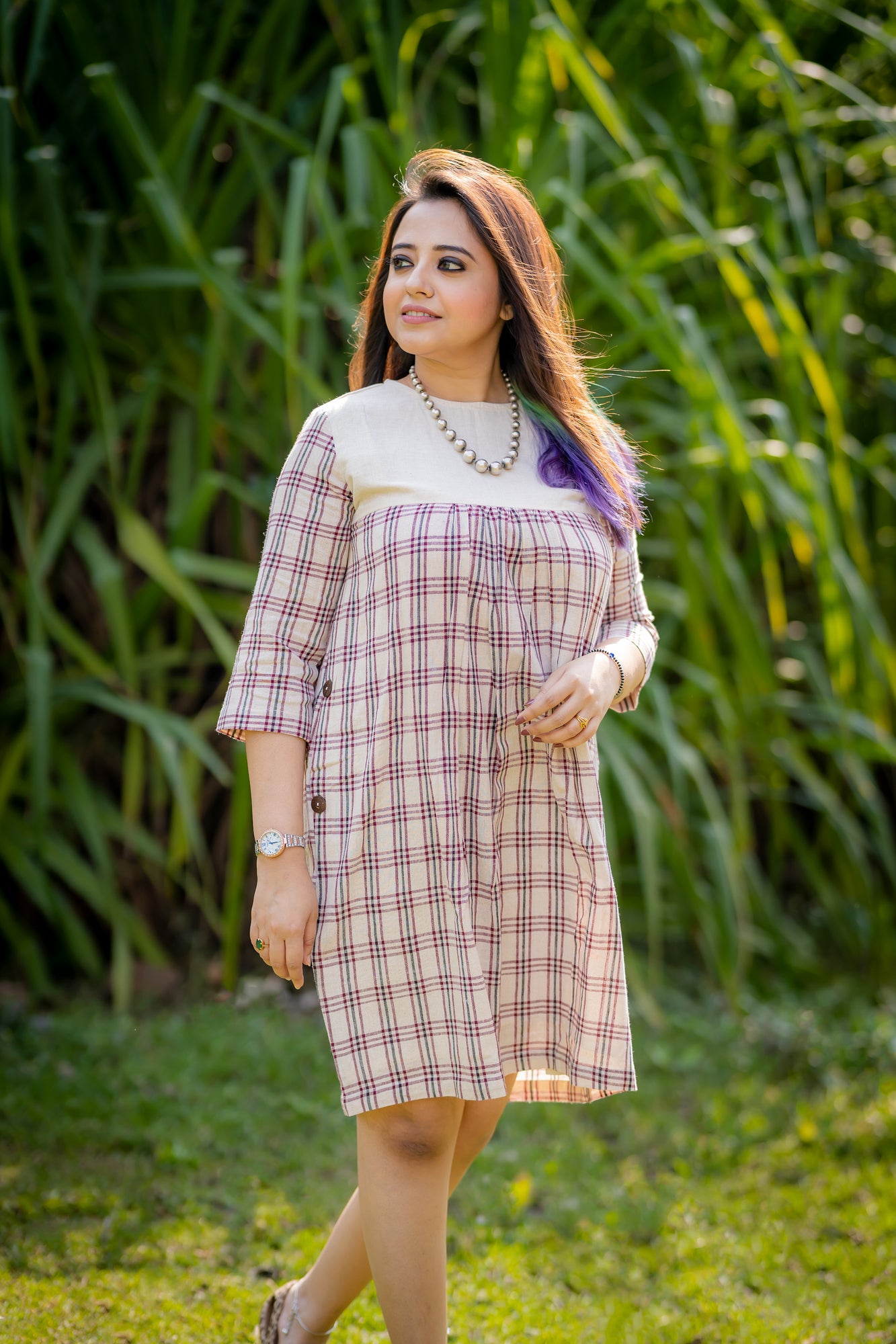 maroon and black checks with yoke kotpad dress