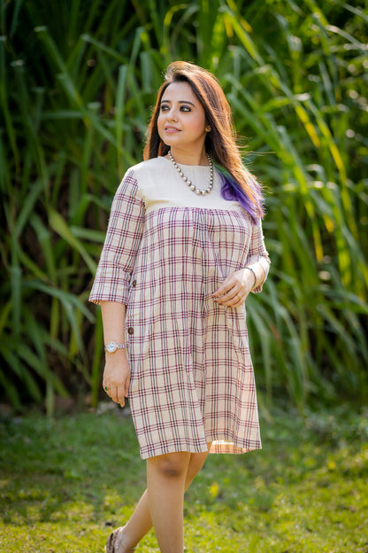 maroon and black checks with yoke kotpad dress
