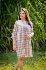 maroon and black checks with yoke kotpad dress
