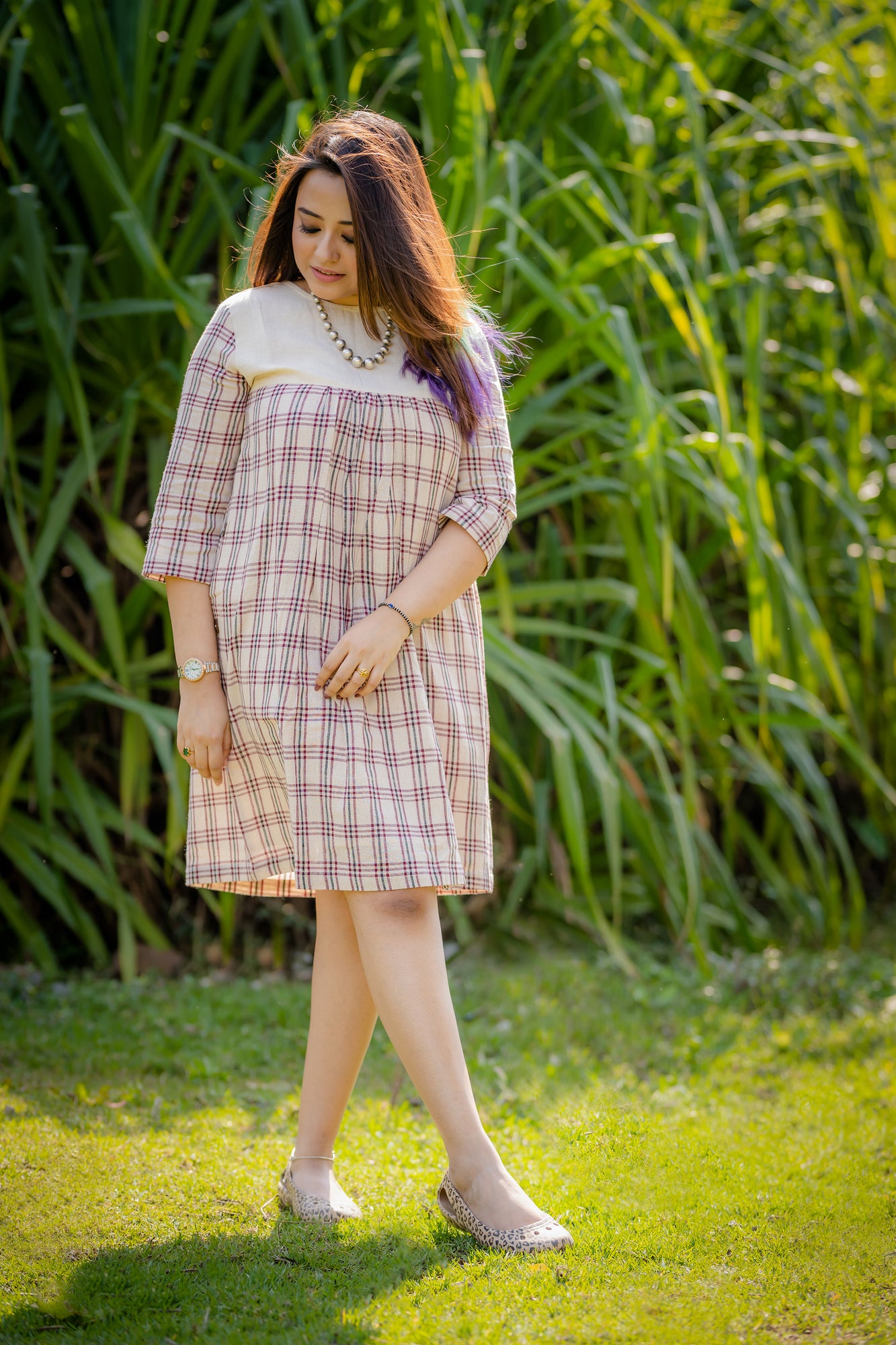 maroon and black checks with yoke kotpad dress