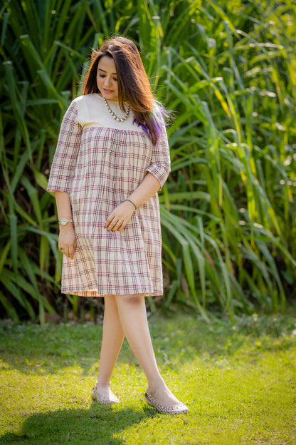 maroon and black checks with yoke kotpad dress