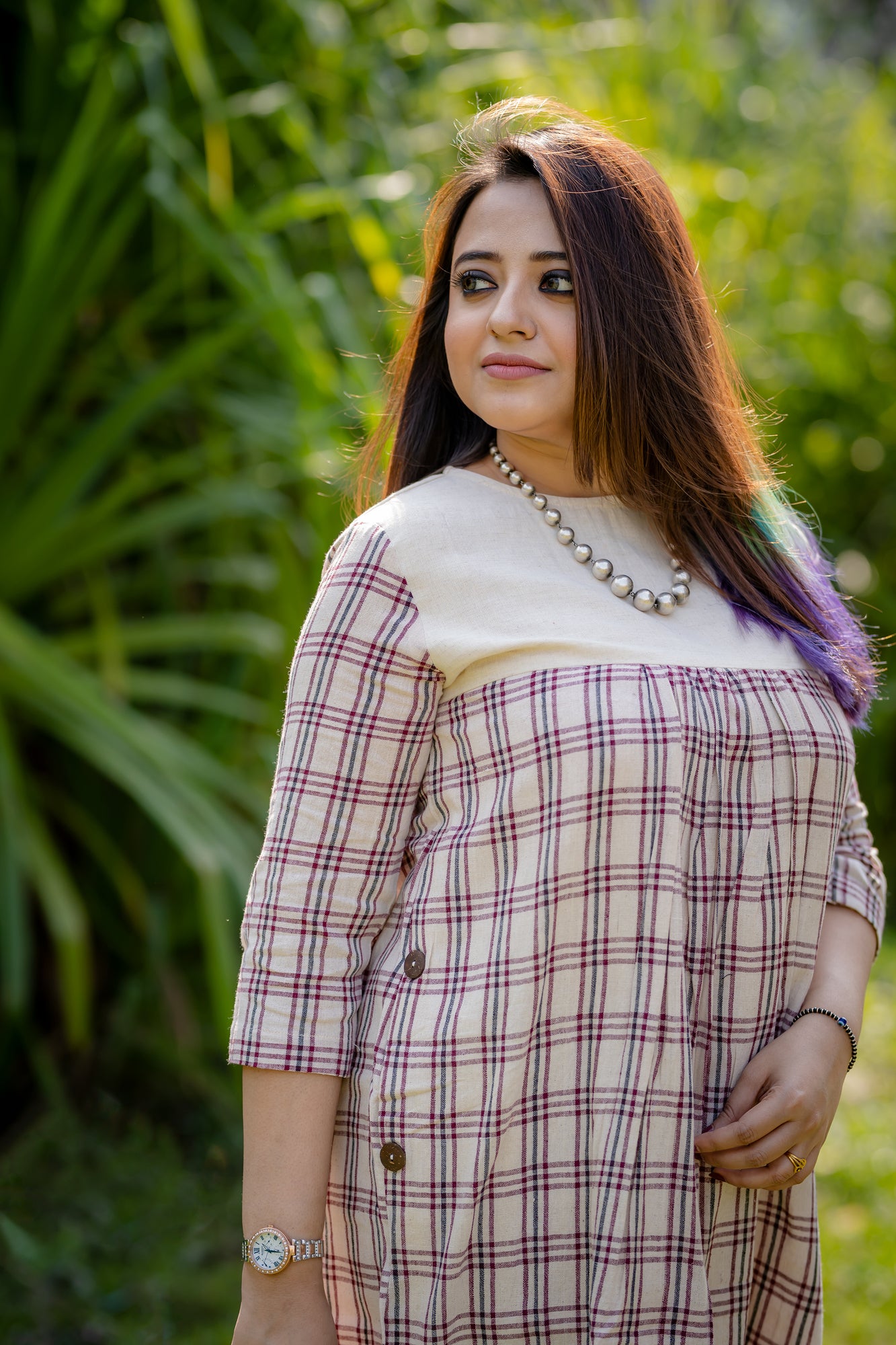 maroon and black checks with yoke kotpad dress