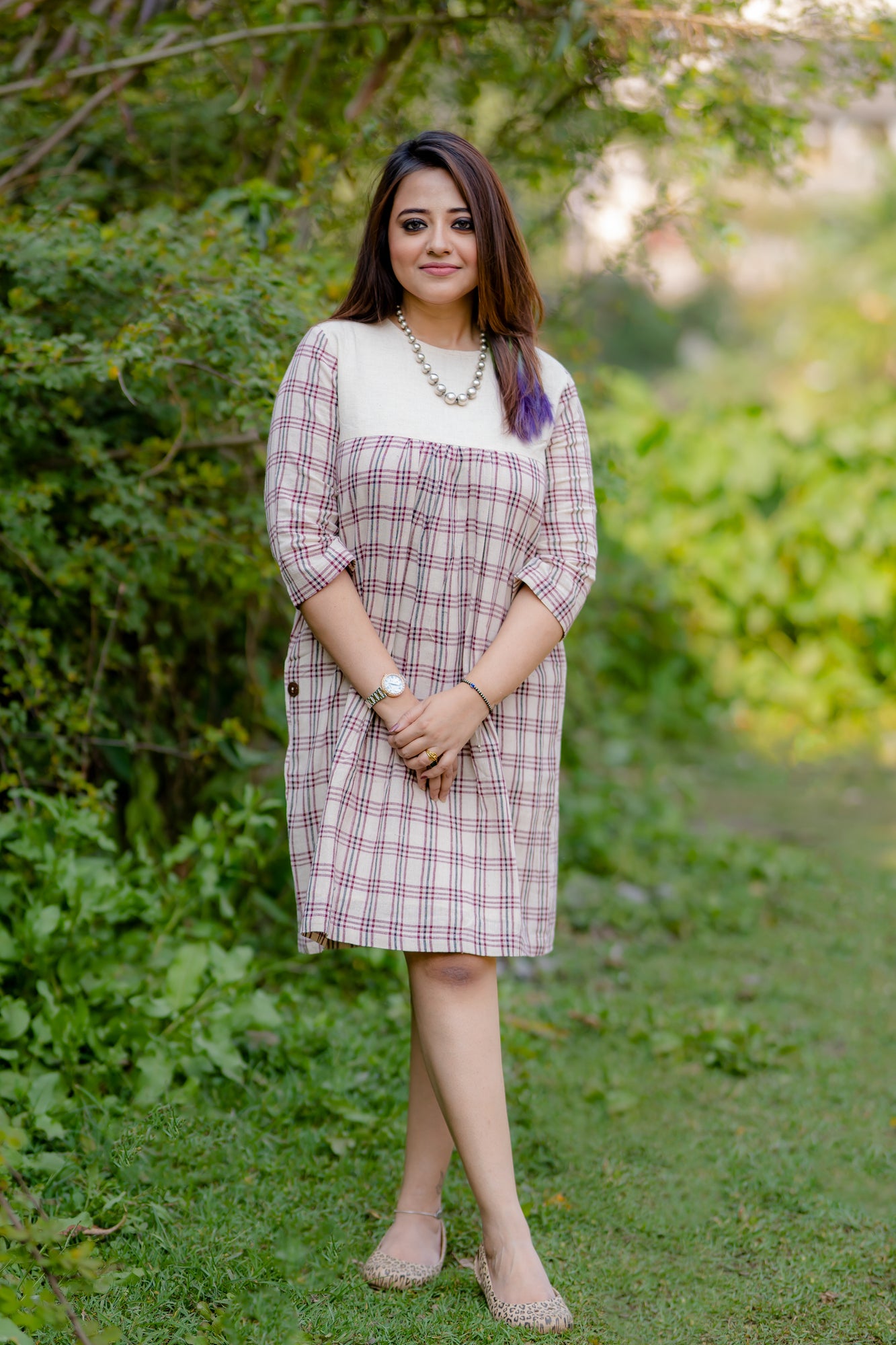 maroon and black checks with yoke kotpad dress