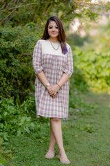 maroon and black checks with yoke kotpad dress