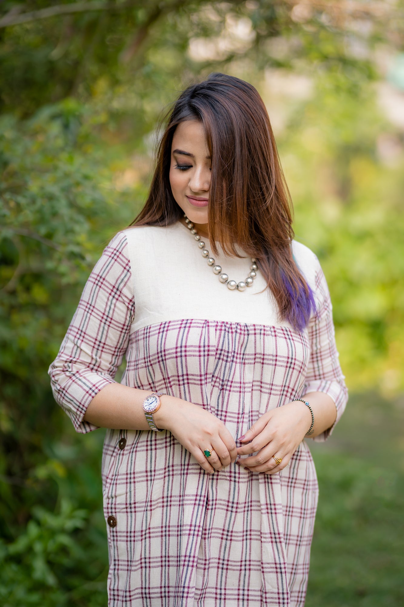 maroon and black checks with yoke kotpad dress