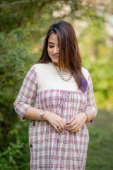maroon and black checks with yoke kotpad dress