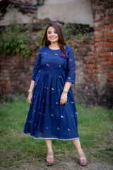 ink blue chidiya pleated jamdani