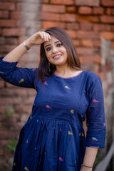 ink blue chidiya pleated jamdani
