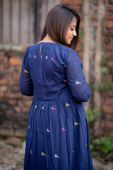 ink blue chidiya pleated jamdani