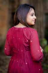 plum jamdani pleated dress
