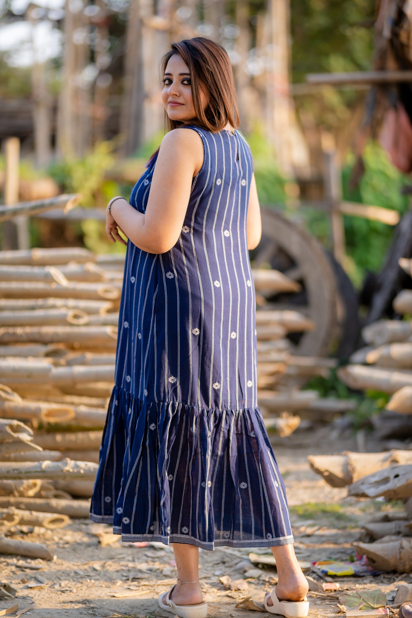 indigo stripes and buta jamdani dress