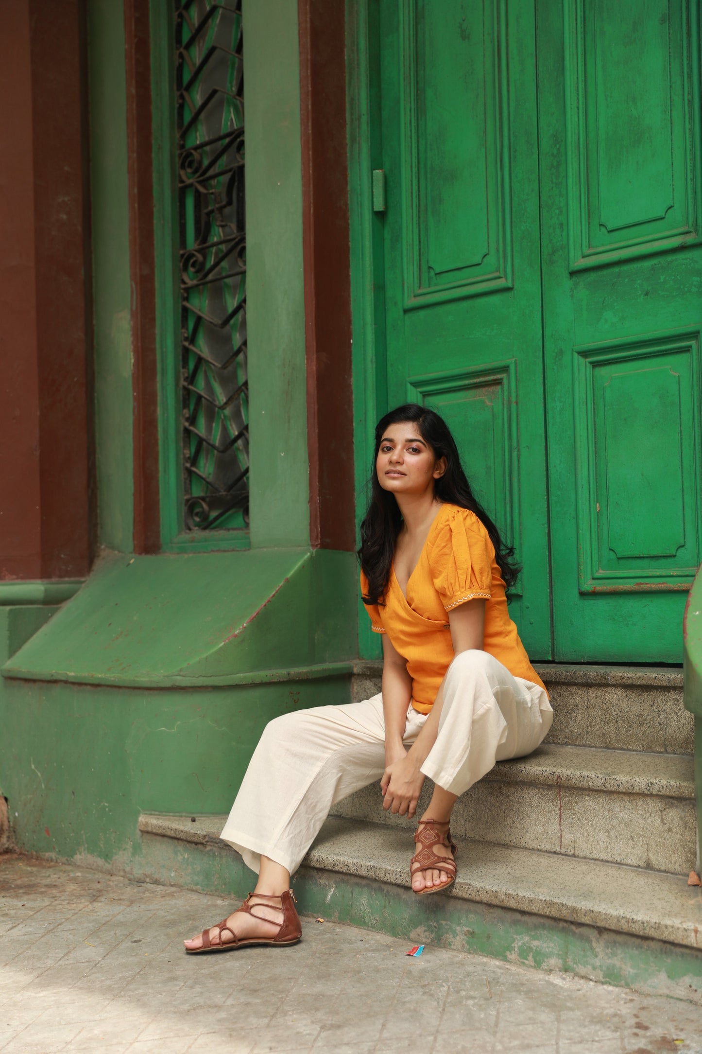 Dark Cannery Yellow Kotpad  Wrap Top