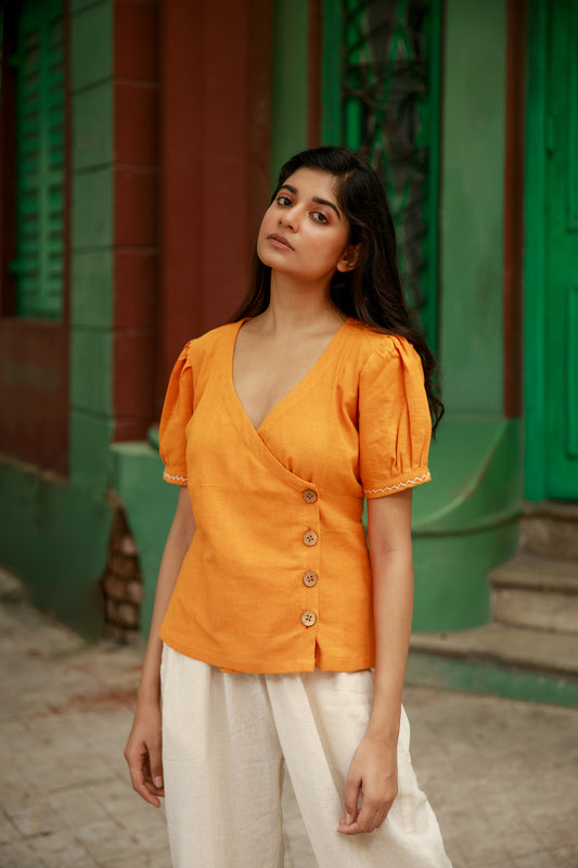 Dark Cannery Yellow Kotpad  Wrap Top
