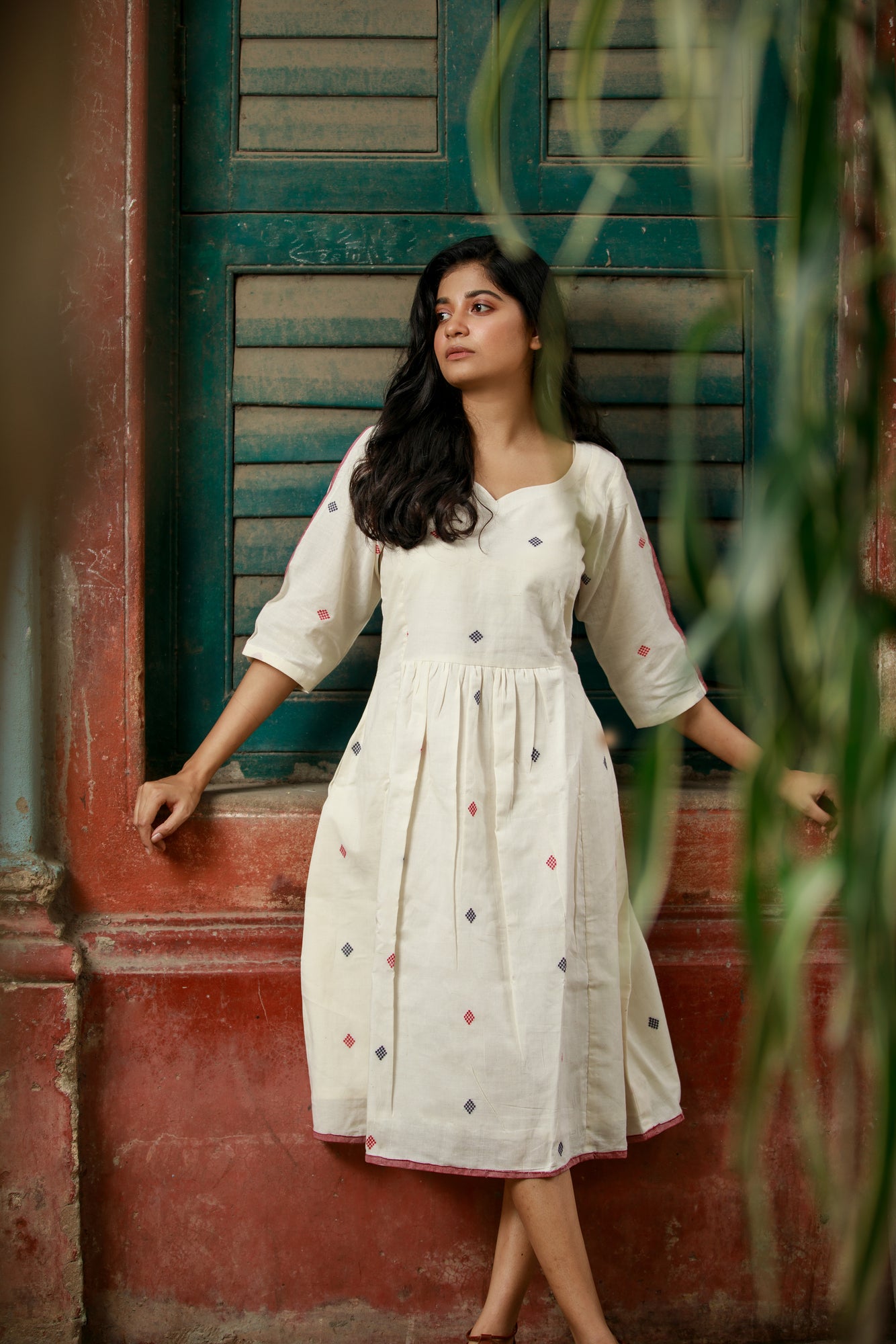 Ivory Jamdani Khadi Dress – AnaiYah