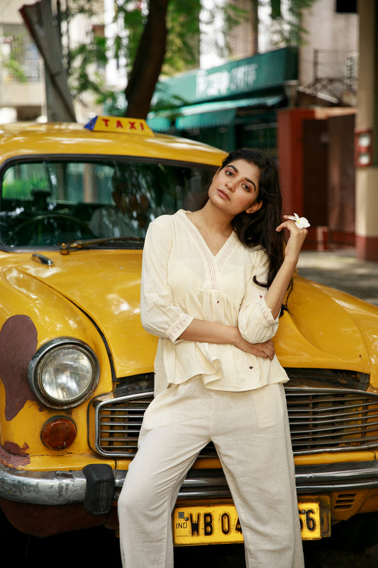 Ivory Kotpad buta peplum top