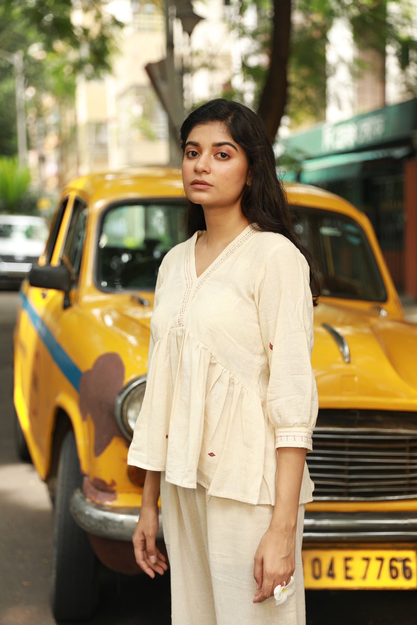 Ivory Kotpad buta peplum top