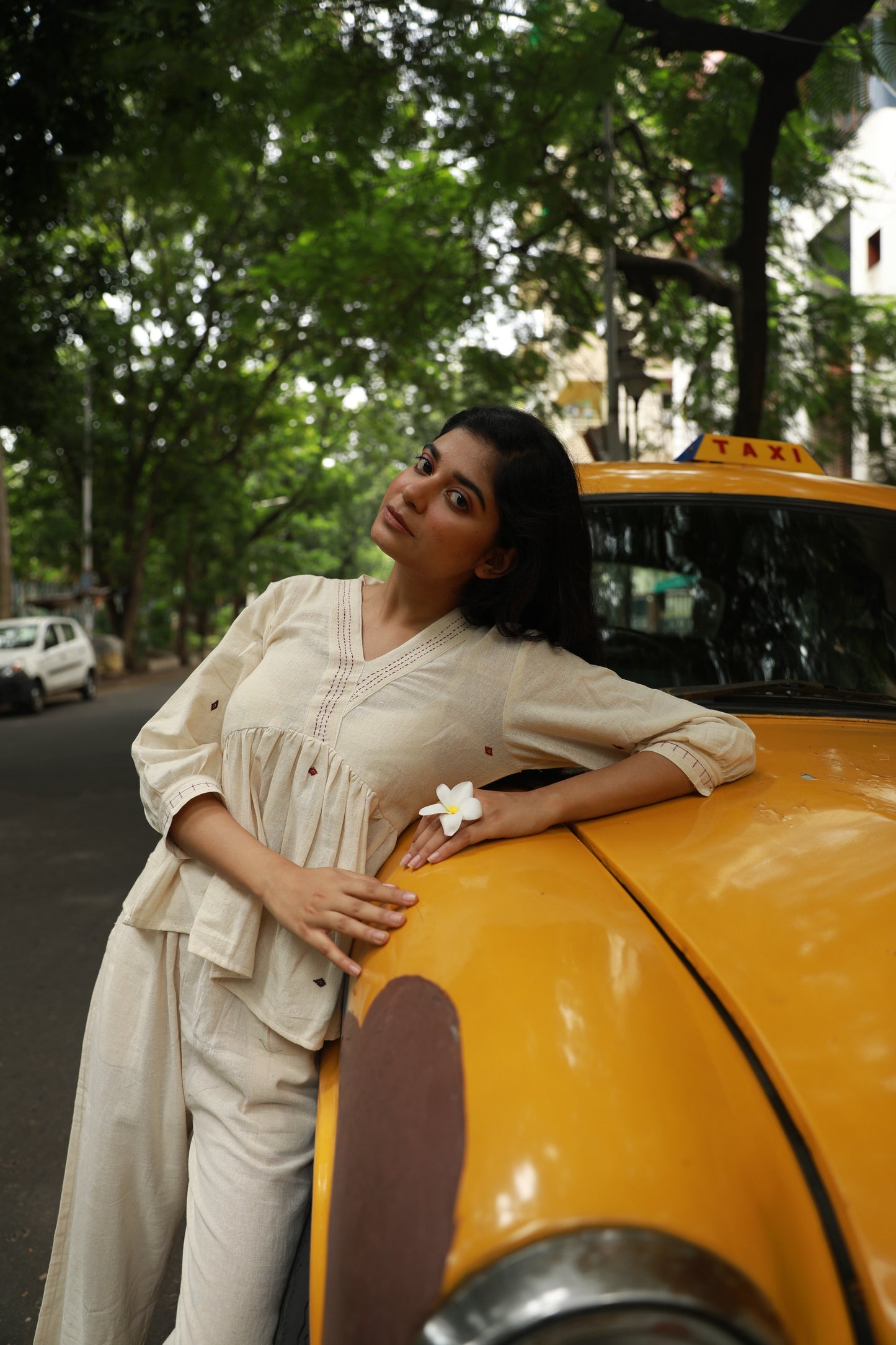 Ivory Kotpad buta peplum top