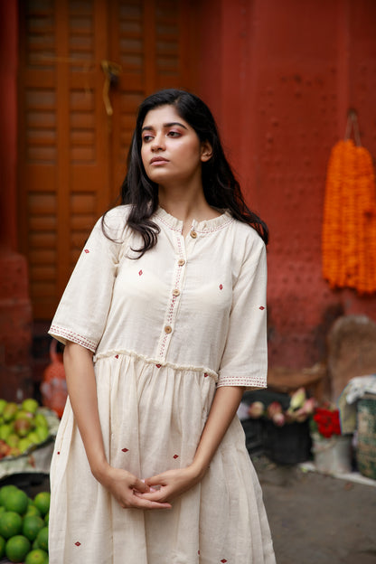 Kotpad Ivory Ruffle Dress