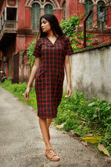 Red and Black checks Kotpad shift dress