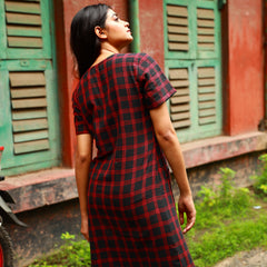 Red and Black checks Kotpad shift dress