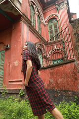 Red and Black checks Kotpad shift dress