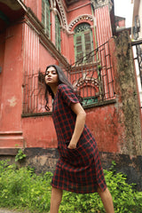 Red and Black checks Kotpad shift dress