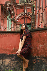 Red and Black checks Kotpad shift dress